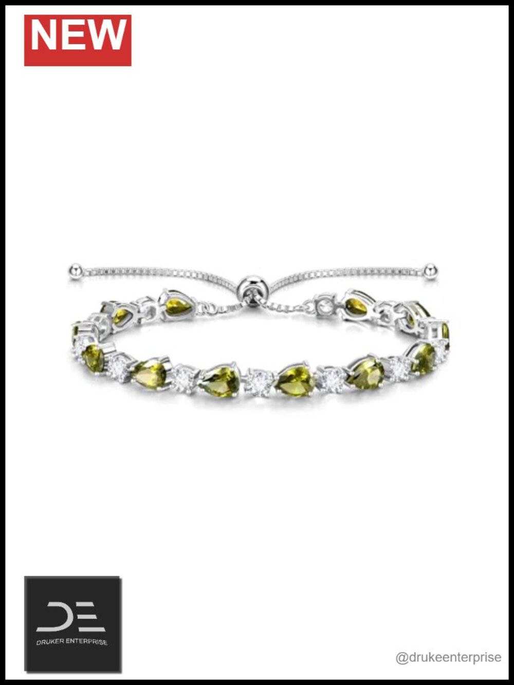 Sterling Silver Peridot Tennis Bracelet Adjustable Bolo